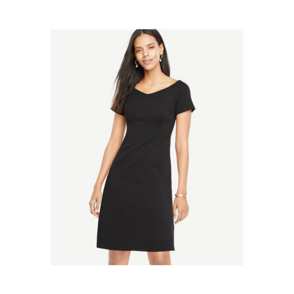Ann Taylor Dresses & Skirts - ANN TAYLOR Wide V Neck Ponte Flare Professional Work Little Black Dress LBD